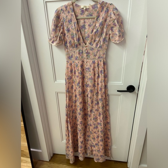 LoveShackFancy Floral Stacy Pink short sleeve Maxi Sz XS orig $475 - Picture 8 of 16